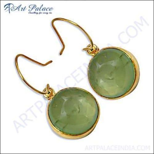 Elegant 925 Sterling Silver Round Prehnite Gemstone Earrings showcasing delicate green gemstones set in a polished silver design.