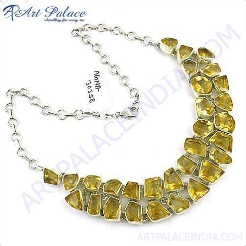 A beautiful 925 Sterling Silver necklace featuring vibrant yellow citrine and multi stones, showcasing elegance and sophistication.