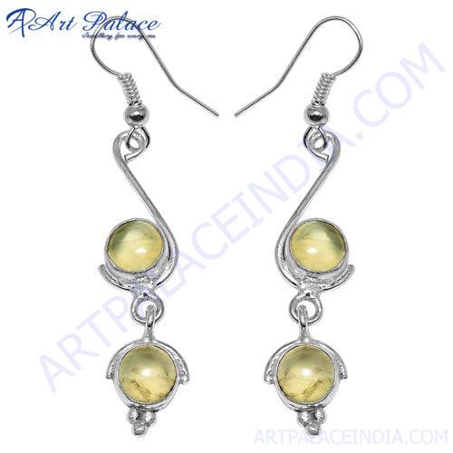 AAA Grade Prehnite Gemstone Boho Earrings in Pure Silver, showcasing a unique design with vibrant green gemstones set in elegant silver.