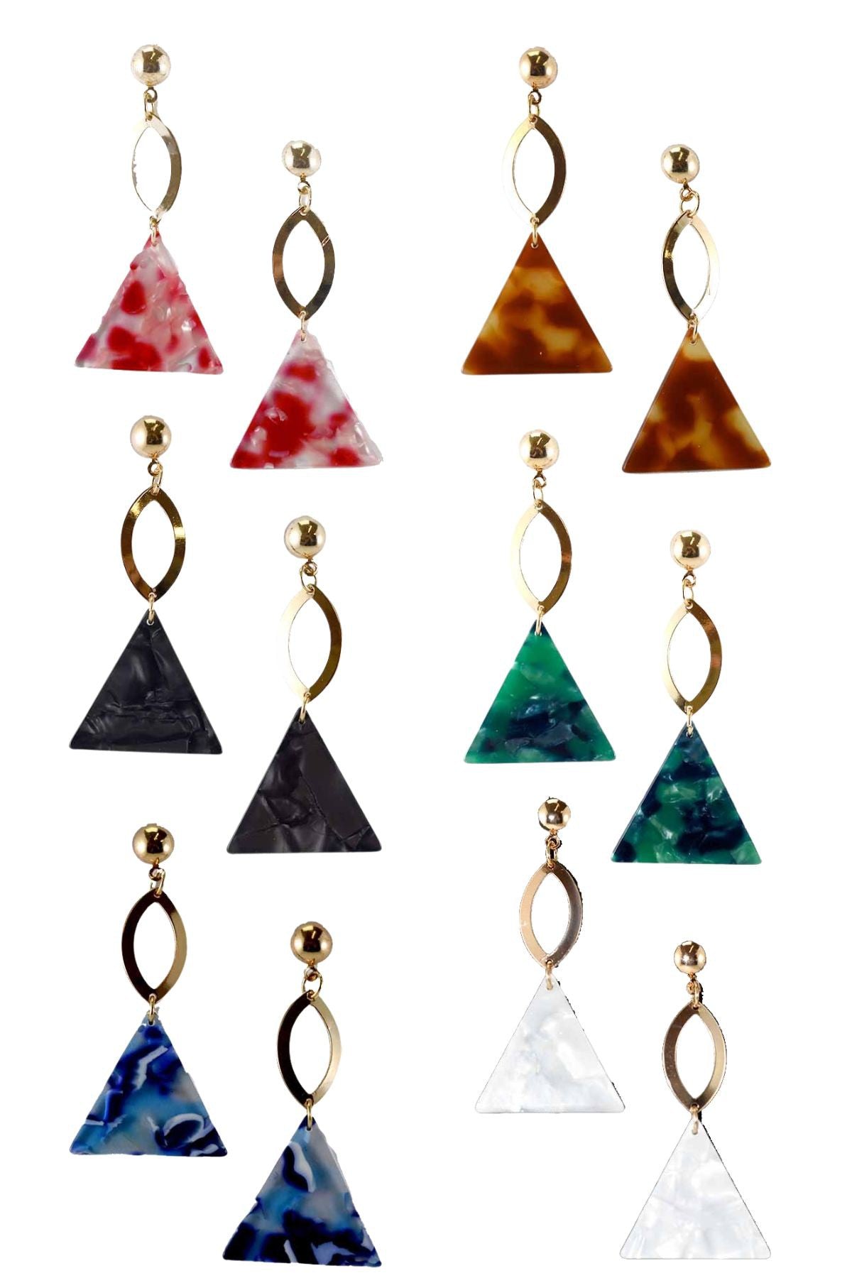 Stylish Acetate Triangle Drop Earrings with fish hook design, featuring a modern triangle shape and vibrant colors.