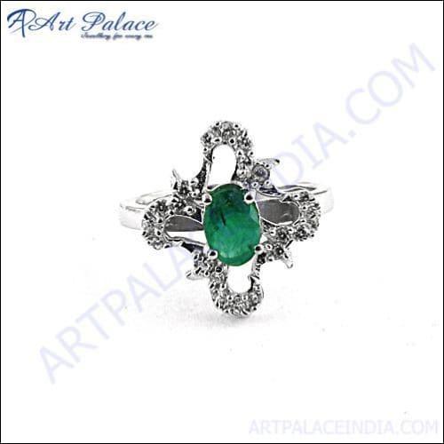 Adjustable 925 silver ring featuring a natural gemstone and fancy CZ, showcasing its elegant design and vibrant colors.