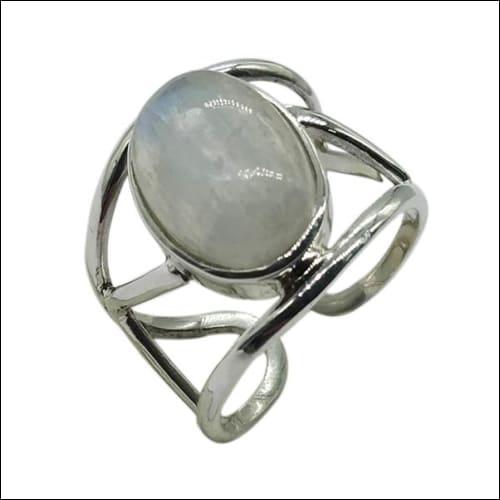 Adjustable Rainbow Moonstone Ring set in 925 sterling silver, showcasing a vibrant oval gemstone with a play of colors.
