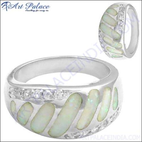 Adorable Designer Inlay Gemstone Silver Ring featuring intricate gemstone inlays and a polished silver band, showcasing exquisite craftsmanship.