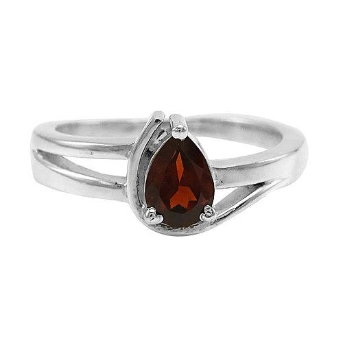 Adorable hand-finished pear-shaped garnet gemstone finger ring showcasing its elegant design and vibrant color.