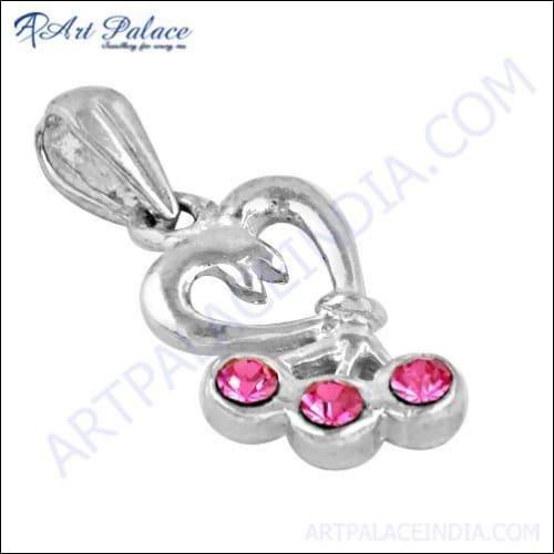 Adorable heart-shaped silver pendant featuring pink cubic zirconia, showcasing elegance and charm.