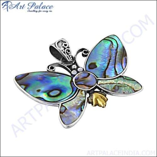 Adorable Silver Butterfly Inlay Pendant showcasing intricate craftsmanship and elegant design, perfect for any occasion.