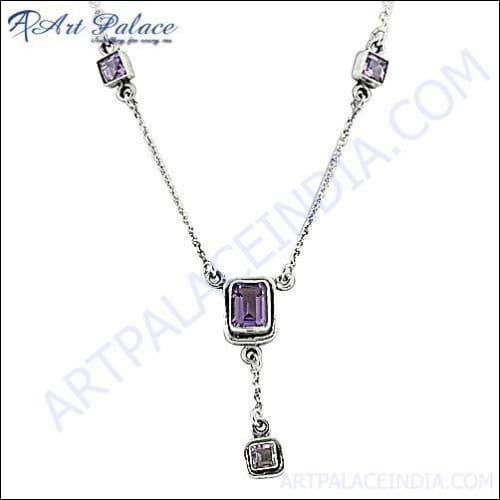 Handmade African Amethyst Gemstone Silver Necklace featuring a square amethyst set in elegant silver, showcasing unique purple hues.