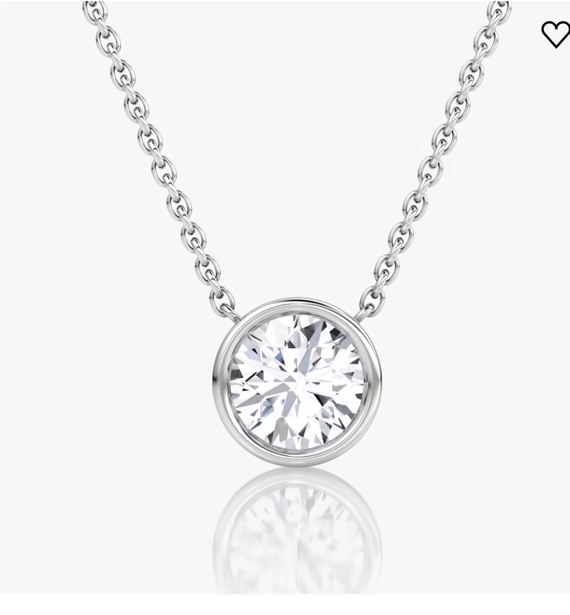 1.00 Ctw Bezel Set Round Lab Grown Diamond Pendant in 14K gold, showcasing a brilliant G color diamond with VS clarity on an 18-inch chain.