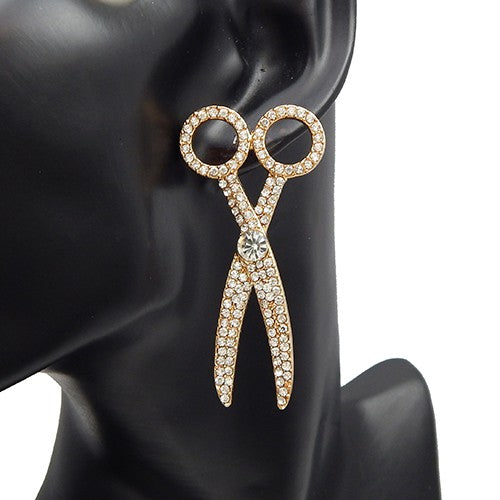 All Crystal Scissors Shape Earrings featuring sparkling crystals in a unique design.