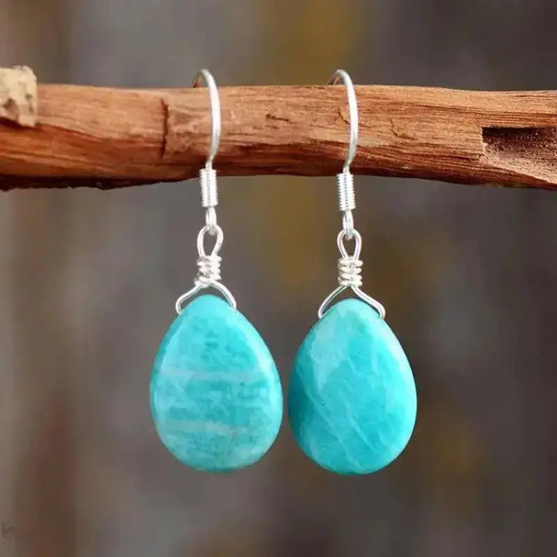 Elegant Amazonite Teardrop Earrings in serene sky blue, showcasing genuine Amazonite stones in a delicate teardrop design.