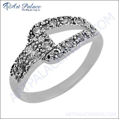 Antique cubic zirconia gemstone silver ring with intricate design and sparkling stone, showcasing elegance and craftsmanship.