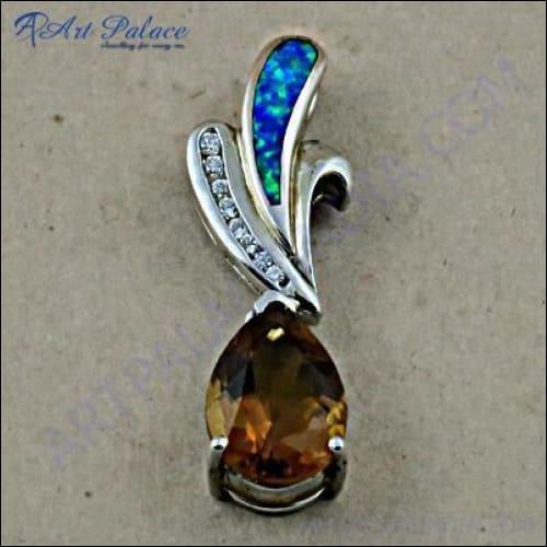 Antique Design Silver Multi-Gemstone Pendant featuring vibrant natural gemstones set in high-quality 925 silver with intricate detailing.