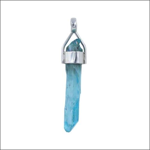Aqua Aura Healing Gemstone Pendant in 925 Silver, showcasing a radiant aqua blue gemstone set in a stylish silver design.