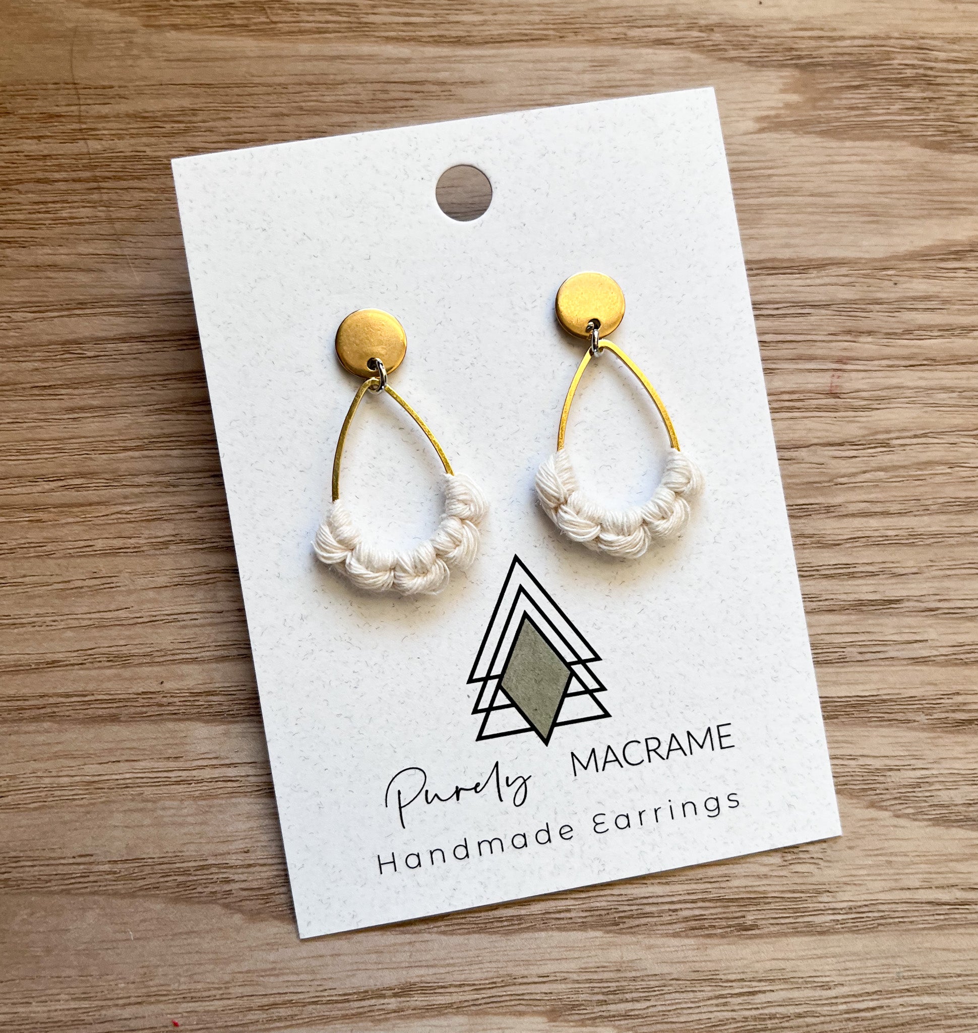 Autumn Cream Stud Teardrops earrings made from 100% cotton cord, featuring a lightweight teardrop design in a warm cream color.