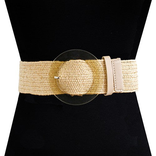 Belt Ratan Stretch Circle Buckle featuring a stylish ratan design and a secure hook closure.