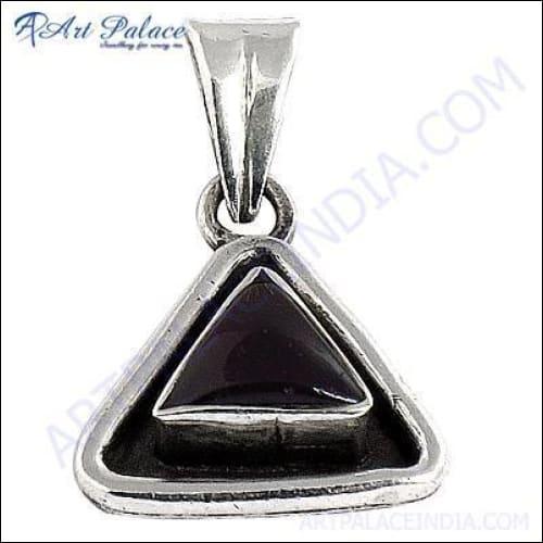 Black Onyx Triangle Shape Pendant crafted in 925 Sterling Silver, showcasing its elegant design and polished finish.