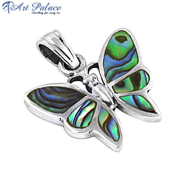Butterfly Inlay Gemstone 925 Silver Pendant showcasing intricate inlay design and premium craftsmanship.