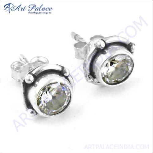 Elegant Celebrity Style Cubic Zirconia Silver Stud Earrings showcasing sparkling gemstones and fine craftsmanship.