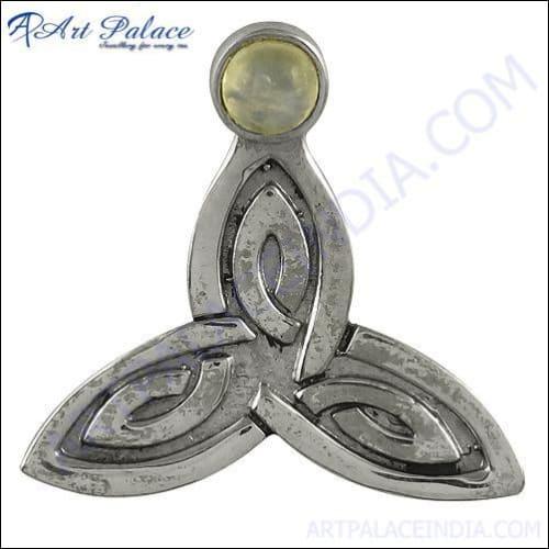 Celtic Style Lemon Quartz Gemstone Pendant in 925 Sterling Silver, showcasing a vibrant yellow gemstone set in an intricate silver design.