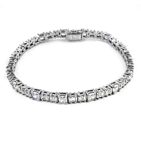 A luxurious 925 sterling silver bracelet adorned with sparkling cubic zirconia gemstones, showcasing elegance and sophistication.