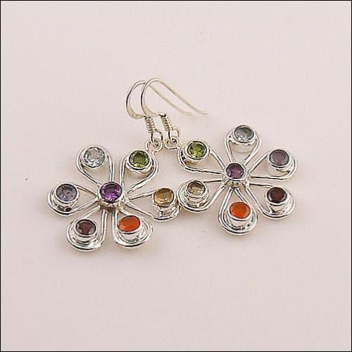 Chakra Beautiful Multi Gemstone 925 Silver Earrings showcasing vibrant gemstones set in elegant silver design.