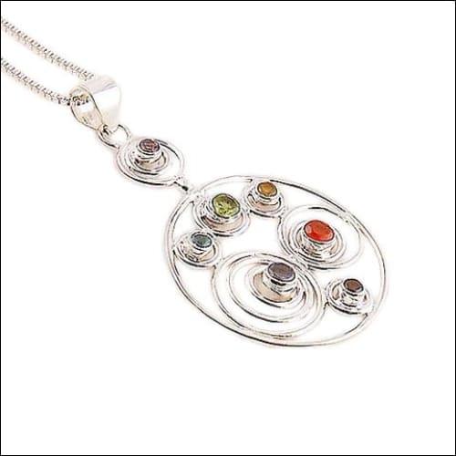 Chakra Circles Multi Gemstone Pendant made of 925 silver featuring colorful gemstones arranged in circles, symbolizing energy balance.