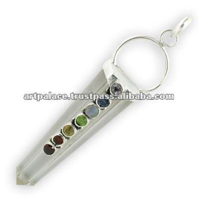 Chakra Crystal Pencil Pendant showcasing vibrant chakra crystals in a stylish design.