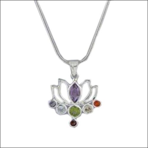 Chakra Flower Multi-Gemstone 925 Silver Pendant showcasing vibrant gemstones and intricate silver design, symbolizing balance and harmony.