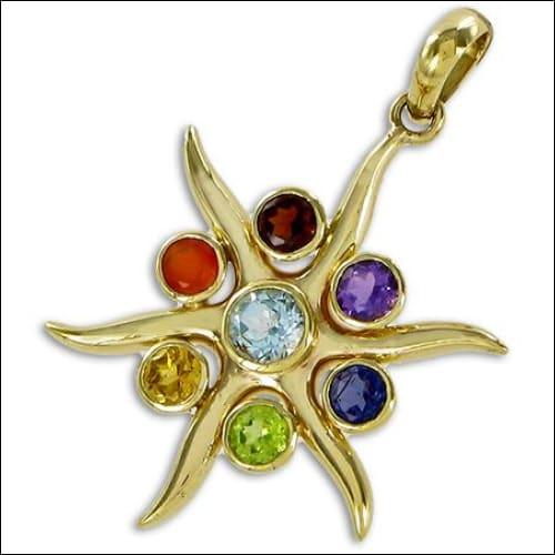 Chakra Multi-Gemstone 925 Silver Pendant featuring an intricate arrangement of colorless gemstones, symbolizing energy and balance.