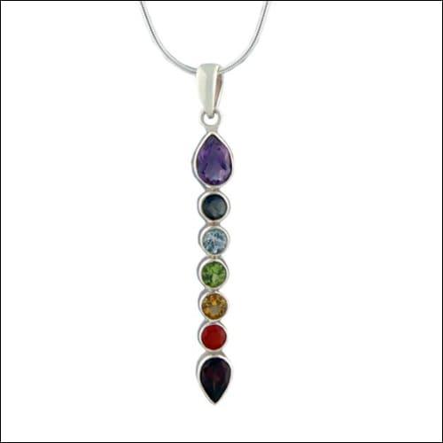 Chakra Multi-Gemstone 925 Silver Pendant showcasing vibrant gemstones representing the seven chakras, elegantly crafted in 925 silver.