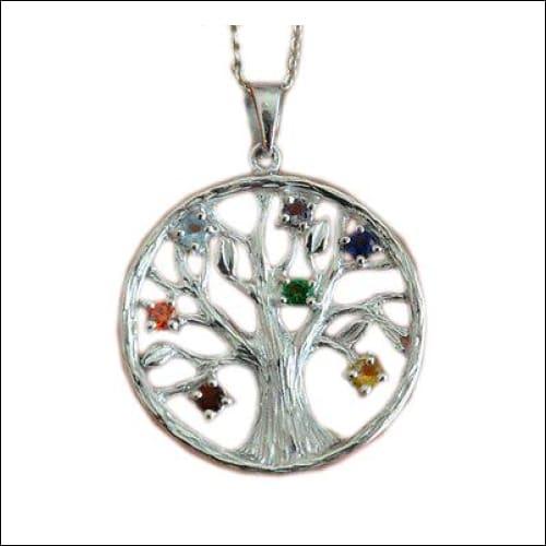 Chakra Tree Shape Multi Gemstone 925 Silver Pendant showcasing intricate design and vibrant gemstones.