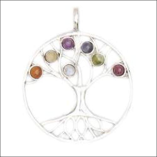 Chakra Tree Style Multi-Gemstone 925 Silver Pendant showcasing vibrant gemstones and intricate silver craftsmanship.