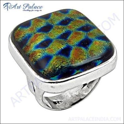 Charming Colorful Glass Gemstone Silver Ring featuring vibrant gemstones set in a lustrous silver band, showcasing unique handmade craftsmanship.