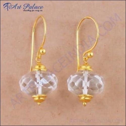 Charming Crystal Gemstone Gold-Plated Silver Earrings featuring elegant design and sparkling gemstones.