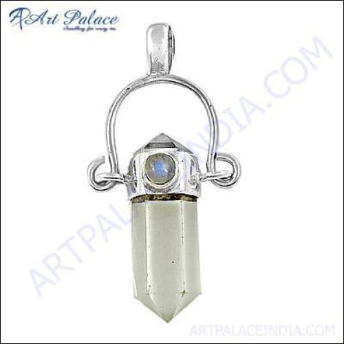 Charming Crystal Rainbow Moonstone Gemstone Silver Pendant showcasing intricate design and vibrant gemstones.