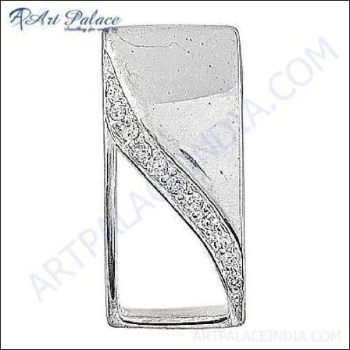 Charming Cubic Zirconia Pendant in 925 Sterling Silver, showcasing a sparkling gemstone set in a contemporary design.