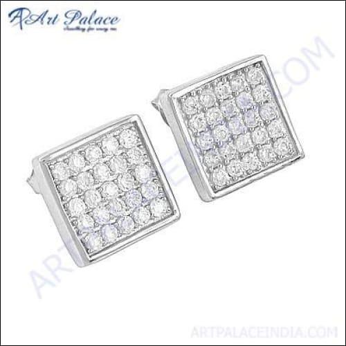 Charming silver stud earrings featuring sparkling cubic zirconia gemstones, elegantly designed for versatile wear.
