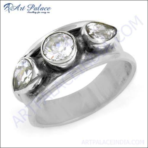Charming Cubic Zirconia Gemstone Sterling Silver Ring featuring a sparkling center stone set in a durable silver band, showcasing elegance and craftsmanship.