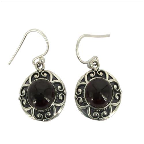 Charming Garnet Stone 925 Silver Ethnic Hook Gemstone Earrings featuring a deep red garnet stone set in elegant 925 silver hooks.