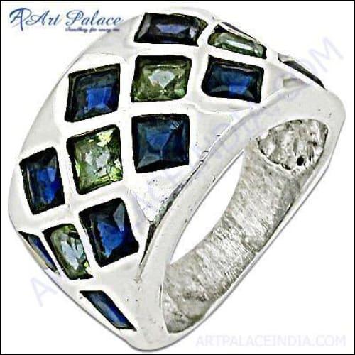 Charming Green Glass Zirconia Gemstone Silver Ring featuring a vibrant green glass stone surrounded by sparkling inkzirconia gemstones.