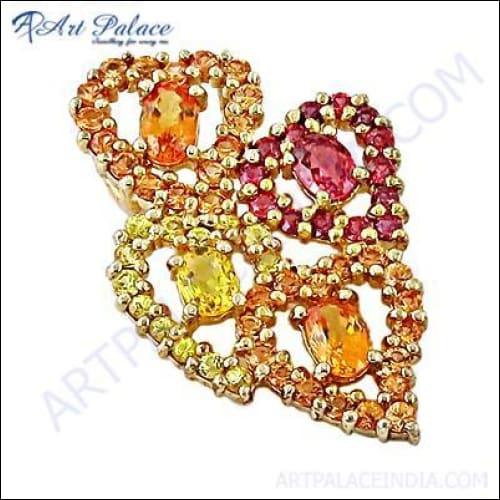 Charming Multi Cubic Zirconia Gemstone Silver Gold Plated Pendant showcasing sparkling stones and elegant design.
