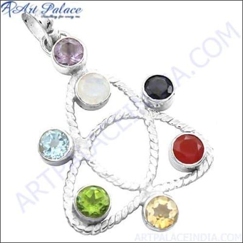 Charming Multi-Gemstone 925 Silver Pendant showcasing vibrant colored stones set in durable silver.