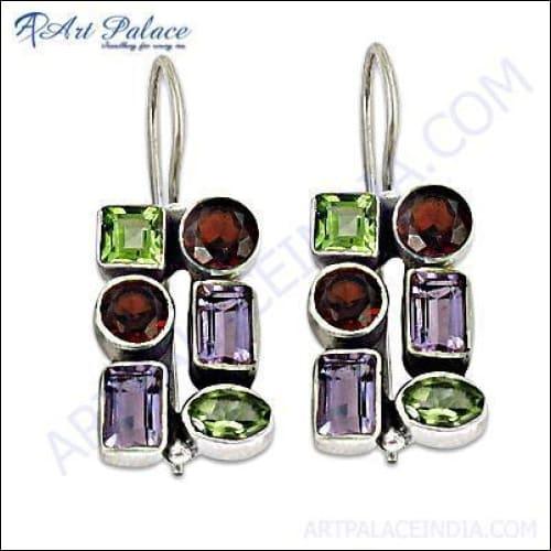 Charming Multi-Stone 925 Sterling Silver Earrings featuring vibrant stones set in elegant silver design.