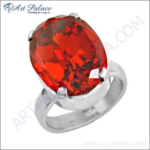 Charming Orange Cubic Zirconia Gemstone Silver Ring showcasing a vibrant orange stone set in a polished silver band.