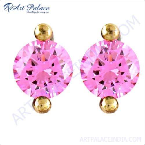 Charming pink cubic zirconia gemstone silver earrings, showcasing elegant design and craftsmanship.