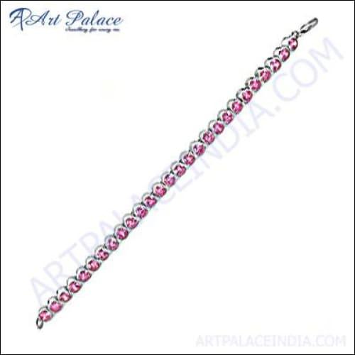 Charming Pink Cubic Zirconia Silver Bracelet featuring delicate pink stones set in lustrous silver, showcasing elegance and sophistication.