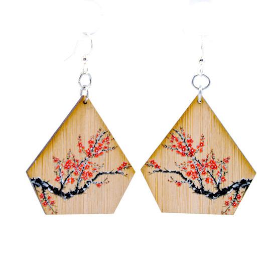 Elegant Cherry Blossom Bamboo Earrings featuring a minimalistic design, made from sustainable bamboo material, showcasing a delicate cherry blossom motif.