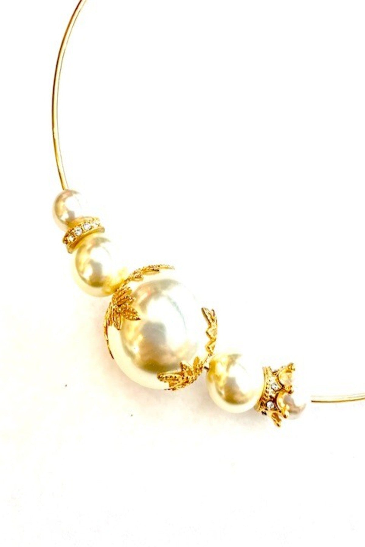 Elegant pearl studded choker necklace with crystal accents and hook closure clasp.