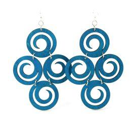 Circles of Spirals Earrings #1345 made from sustainably sourced wood, featuring intricate laser-cut spirals in Royal Blue color.