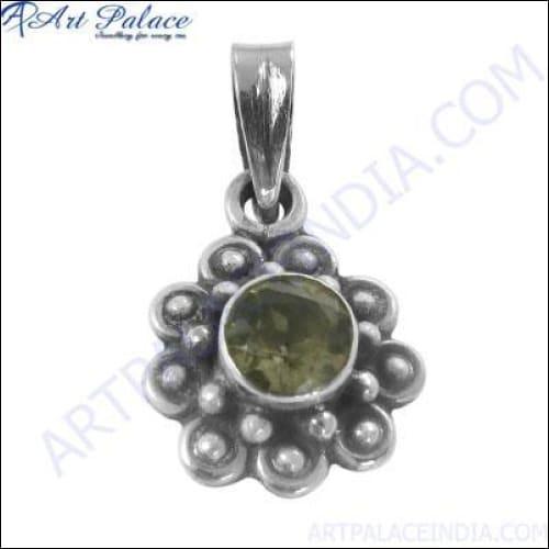 Citrine Gemstone 925 Silver Pendant featuring a hand-finished ethnic design, showcasing a vibrant yellow citrine stone set in high-quality silver.